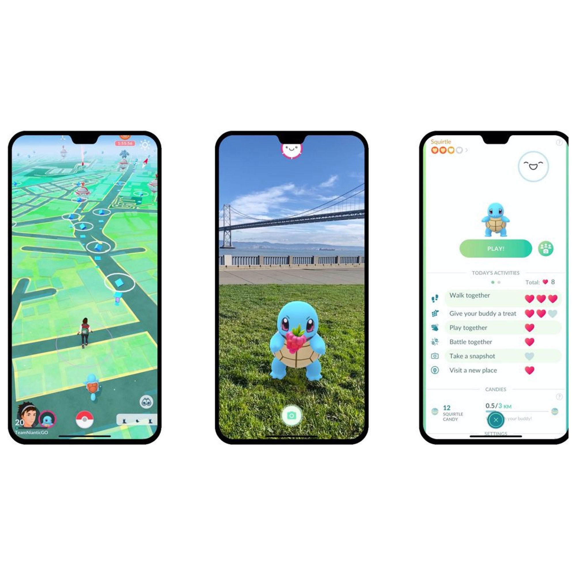 écrans de smartphone présentant de scènes de Pokemon Go, exemple de jeu de réalité augmentée