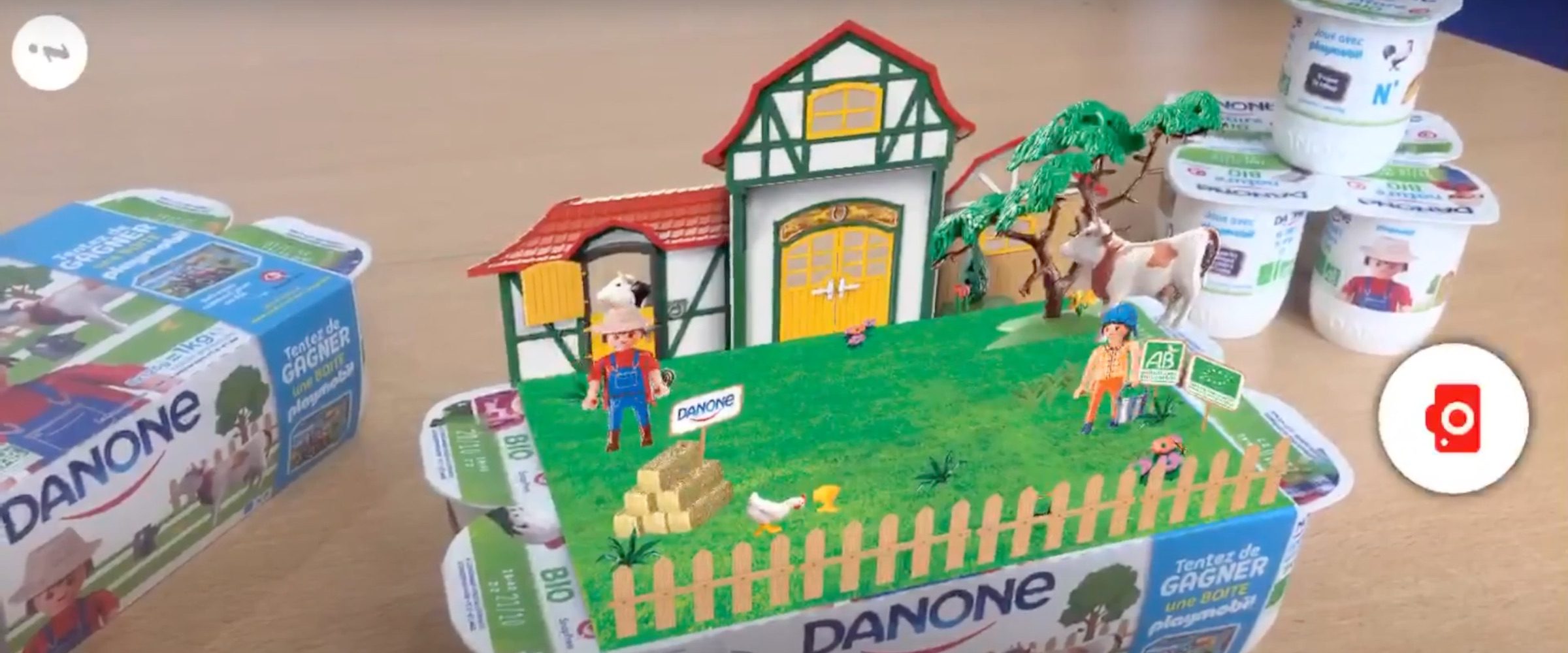 Overview of Danone's natural, organic yogurt packaging with SnapPress augmented reality technology