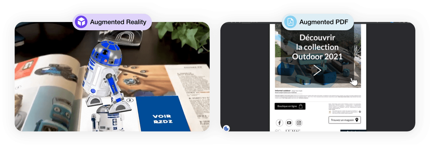 ARGOplay ex-SnapPress the native augmented reality solution for print, available free of charge to end users on iOS and Android smartphones, preview of a smartphone and augmented coverage of a retail catalog